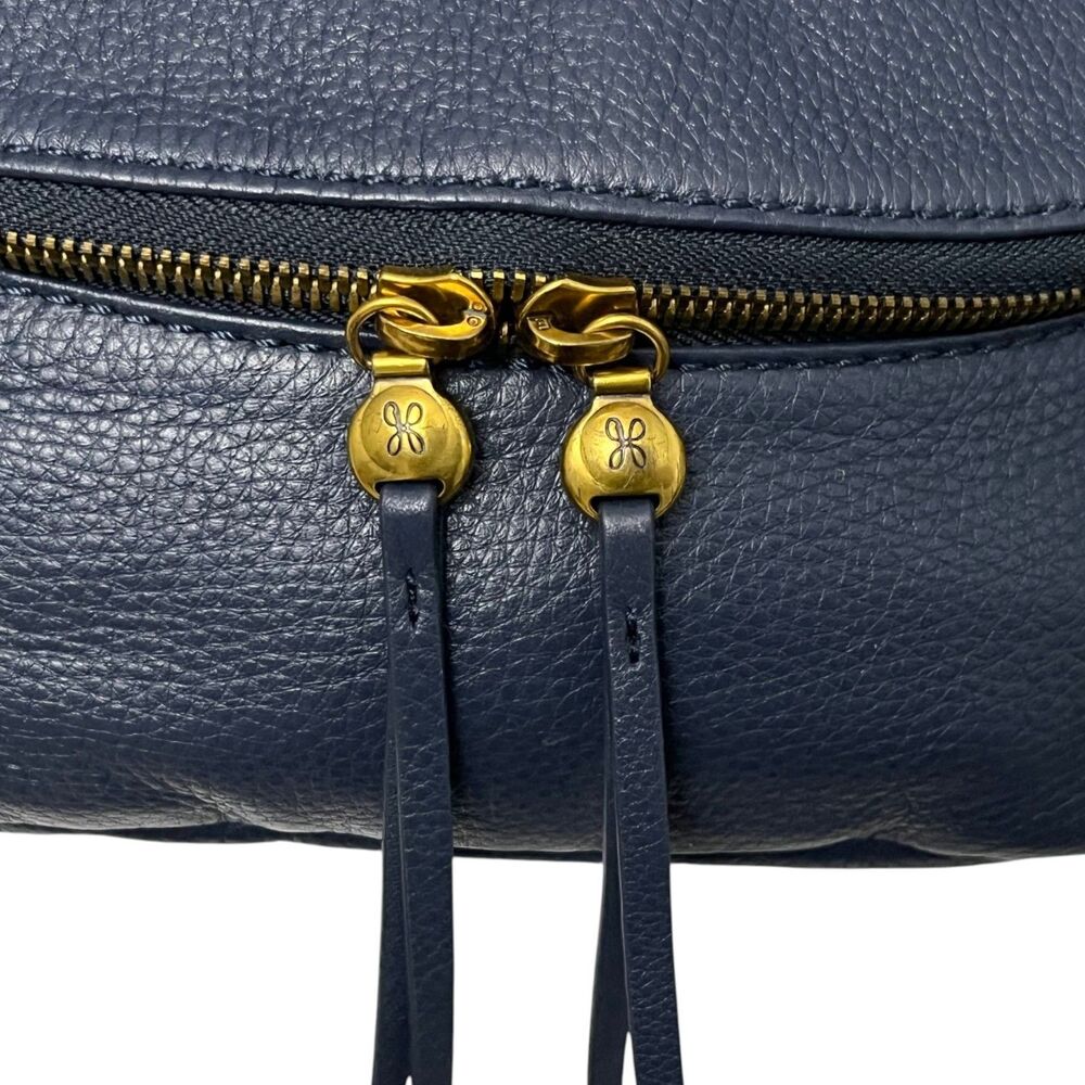 HOBO Fern Medium Shoulder Bag Navy Pebbled Leather Brass Hardware Slouchy - Picture 11 of 13